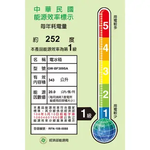 LG GW-BF389SA【直驅變頻雙門冰箱-晶鑽格紋銀】343公升/1級能效/可申請退稅補助/右開上下門/到府安裝