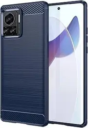 [Eabhulie] Motorola Edge 30 Ultra Case, Soft Carbon Fiber Brushed TPU Case Cover for Motorola Edge 30 Ultra Blue