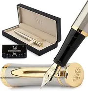 Wordsworth & Black Fountain Pen Set[Silver Gold]-Medium Nib-Journaling and Calligraphy-Smooth Writing Pens- 6 Free Ink Cartridges & Ink Refill Converter-Luxury Gift-Perfect for Men & Women