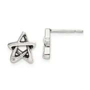 Sterling Silver Cz Antiqued Star Earrings