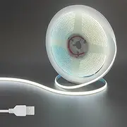 Clearhill 5V 5mm Width USB COB LED Strip Lights,6.56FT/2M,Cool White 6500K,400LEDs/M,8W/M,CRI90,1600lm,Electroplated Double-Sided Panel Light Strip,IP20,for Indoor Decoration