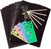 Scratch Paper Art Set Rainbow Magic Scratch Paper 50 PCS for Kids Black Scratch it Off Art Crafts Kits Notes ds with 5 Wooden Stylus 4PCS Drawing Stencils for Girl Boy Party Game