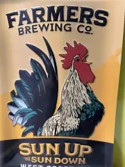 FARMERS Brewing BEER Sign Metal Tin Tacker 17"X10" SUN UP Rooster CALIFORNIA