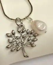 Tree of Life Necklace Celtic Silver Plated 18" Peace White Freshwater Pearl