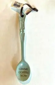 Grasslands Road Light Blue Demitasse Spoon "Gimme Coffee Now" 5 1/4"L Ceramic