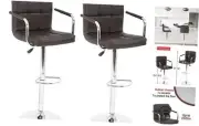 Modern Bar Stool Set of 2 Barstools Armrest Height Adjustable Counter Stools