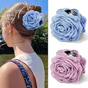 JANFUN Rose Flower Claws Clips for Women 2Pack Large Hawaiian Rose Hair Clips Floral Hair Clips for Women Girls Thin Hair Blooming Rose Claws Clips Non Slip Strong Hold for Thick Hair 2 Colors