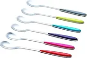 Exzact WF22 Ice-Cream Sundae Spoon Set of 6, Assorted Colours - Long Handle, Latte Spoon, Mirror Polished - Ideal for Coffee, Dessert, Hot Chocolate.