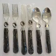 Pier 1 Exports Stainless Black Handle Flatware 2 Forks 2 Knives 2 Lg. Spoons