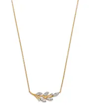 Bloomingdale's Fine Collection Diamond Curved Leaf Pendant Necklace in 14K Yellow Gold & Rhodium Plated 14K Yellow Gold, 0.45 tcw