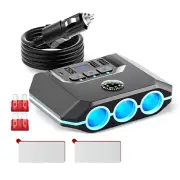 Car Cigarette Lighter Socket 3 USB Charger Splitter Outlet Power Adapter 12/24V