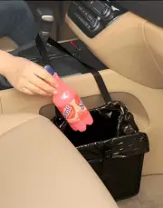 Car Trash Can, Leather Trash Bag Foldable Hanging Bin, Cute Car Gadgets, Garbage
