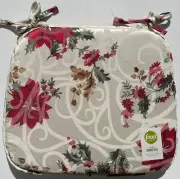 NWT Food Network Christmas Holiday Juniper Berry Poinsettia Chair Pad with Ties