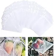Fruit Protect Bags, 50Pcs Reusable Mesh Garden Netting Protection Bag, Netting Bags, Fruit Cover Mesh Bag with Drawstring for Fruits Vegetables, Garden Orchard Netting Protector (20x30cm) (White)