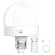 Rechargeable Battery Operated Light Bulbs, 300LM E26 Screw in Light Bulb for Lamps with Remote Contr White