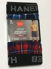 Hanes Mens 3 Pack Small Confort FlexFit Boxer Shorts - Blue Red Plaid