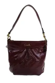 Coach Womens Patent Leather Gold Toned Zipped Hobo Handbag Red Size L