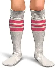 (Bright Pink) - Couver Strip on White Knee High Sports/Softball Socks