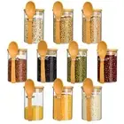 10 Pcs Glass Spice Jars with Lids and Spoons 10 oz Containers Bamboo Storage