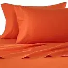 Queen Orange Solid 4 Piece Bed Sheet Set 1000 Thread Count 100% Egyptian Cotton