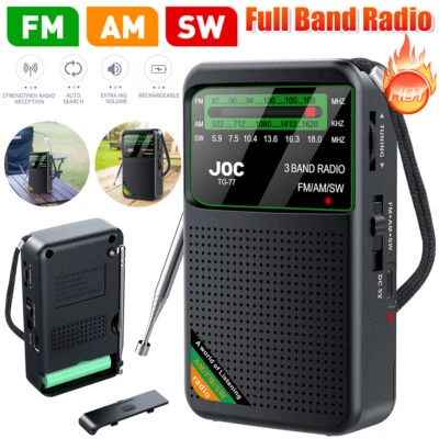 Portable Pocket AM FM SW Radio Rechargeable w/Loud Speaker Digital LCD Display