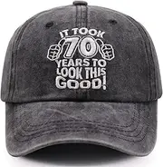 [Splash Brothers Customized] Vintage 70th Birthday Gifts Baseball Cap, Funny Embroidered Adjustable Washed Cotton Hats for Men Women ¡­