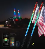 2PCS 3FT Spiral RGB Led Lighted Whip Antenna w/Spring Base Chasing Light Remote