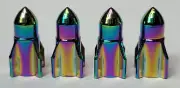 4 Neo Chrome Anodized Rocket Tire Wheel Rim Stem Air Valve Caps Car Truck Bike