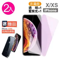 在飛比找momo購物網優惠-iPhone X XS 非滿版9H鋼化膜手機保護貼 透明 藍