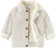 [Volunboy] Toddler Corduroy Sherpa Jacket, Fleece Lining Coat Lapel Button Down Thicked Warm Outwear for Baby Boys Girls