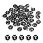 Alphabet T Enamel Letter Charm Enamel Initial Charm Black 50 Pcs