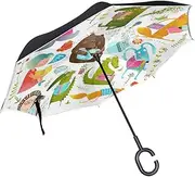 Double Layer Inverted Umbrella Cars Reverse Umbrella Funny Animal Reading Books Windproof UV Proof Travel Outdoor Umbrella