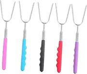 Gogogmee 5Pcs Extendable Stainless Steel Skewers Durable Roasting Sticks for Camping BBQ Outdoor Grilling BBQ Forks for Easy Recognition Heat Resistant Food Grade