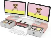 Dual Monitor Stand Riser with Two Drawers, Extra Large Storage Monitor Stand for