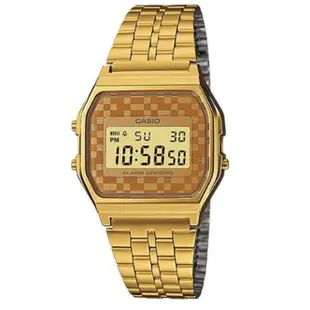 【CASIO 卡西歐】金色復古方型格紋電子錶( A159WGEA-9ADF )