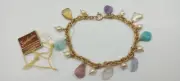 Vintage Swoboda Gold-Tone Bracelet Peridot Jade Pearls 7-1/2" Charm w/Tags