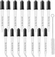 15Pcs Pipettes Dropper With Black Rubber Head, Droppers for Essential Oils 1ml,Calibrated Thick Glass Dropping Pipettes,Dropper Measurer,For Liquids,Straight Bent Tip,1ml