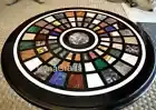 Round Marble Coffee Table Top Multicolour Stone Inlay Work Side Table for Home