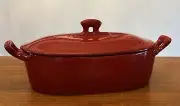 Crate & Barrel Pirofile Red Oval Casserole Baking Dish w Lid Italy New Excellent
