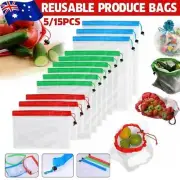 UP 15x Eco Friendly Reusable Mesh Produce Bags Superior Double Stitched Strength