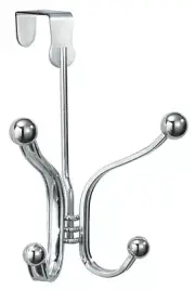 Interdisgn 53370 Metal 4-Hook Over-the-Door Rack, Quad Hanging Hook Coats Hats