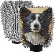 XYMZR Absorbent Microfiber Car Wash Mitt Belgian Sheepdog Sunflower Cute, Funny Cute Anime Scratch Free for Cars Cleaning, Home Cleaning Mitts, 2 Pack, 10.24” L x 7.09” W