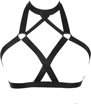 [Worldtree] Women Harness Elastic Band Lingerie Cupless Cage Bra Punk Gothic Hollow Out Rave Dance Apparel Black