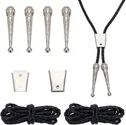 WEBEEDY 8 PCS Bolo Tie Clasp Accessories Bolo Tie Findings Kit with 2 PCS Bolo Tie Slides Clasps,4 PCS Alloy Cord Ends and 2 PCS Black Ropes for Bolo Tie Making Bolo Tie Tips Replacement End Caps Kit