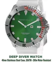 Perry Ellis 46mm Deep Diver Men's Watch 200M WR Green Silver PEW02003-03 20ATM