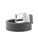 【BALLY】B-BUCKLE 3.5CM 銀釦小牛皮皮帶(黑色)