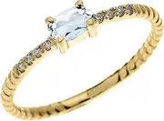 [Dainty and Elegant Gold Rings] Dainty 14k Yellow Gold Diamond and Solitaire Oval Aquamarine Rope Design Stackable/Proposal Ring