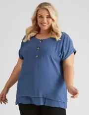 Autograph Top Plus Size 24 Tunic Shirt Blouse Short Sleeve Blue Viscose Blend