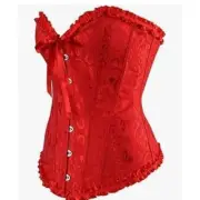 Red Lace-Up Corset Top With Ruffles & Front Buttons EVAbaby Size 4XL