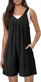 [Generic] Light Linen Pants Women Knit Romper Tank Tops Belt Jumpsuits With Side Pockets Womens Cropped (A, L)